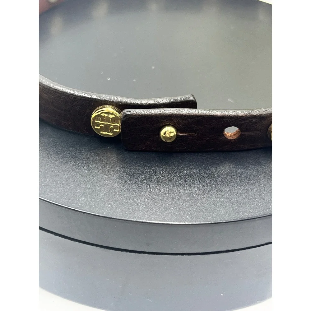 Tory Burch Jewelry Leather Brown Double Wrap Gold Logo Bracelet Made‎ in USA